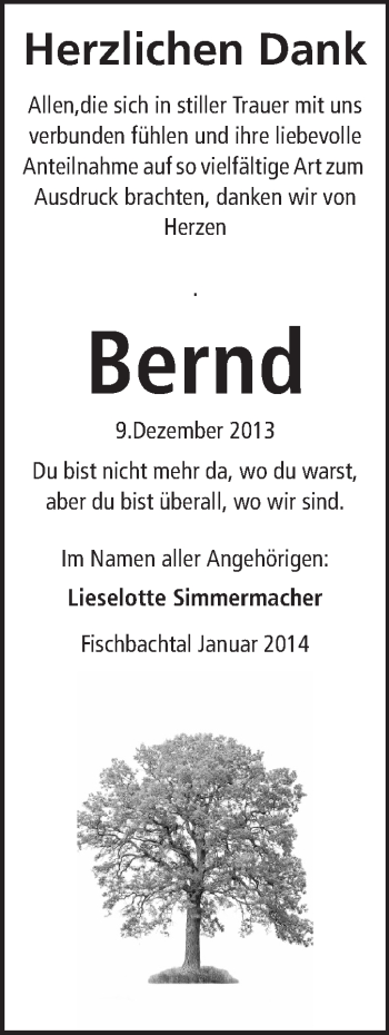 Traueranzeige von Bernd Simmermacher von Echo-Zeitungen (Gesamtausgabe)