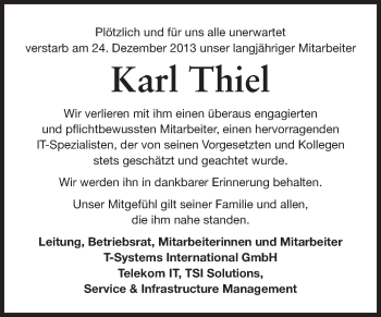 Traueranzeige von Karl Thiel von Echo-Zeitungen (Gesamtausgabe)