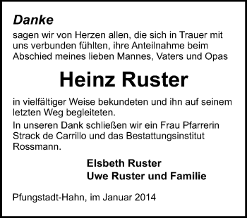 Traueranzeige von Heinz Ruster von Echo-Zeitungen (Gesamtausgabe)