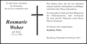 Traueranzeige von Rosmarie Weber von Odenwälder Echo