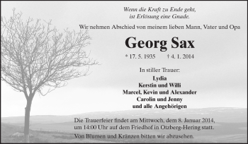 Traueranzeige von Georg Sax von Echo-Zeitungen (Gesamtausgabe)