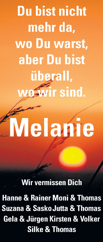  Traueranzeige für Melanie  vom 06.01.2014 aus Odenwälder Echo