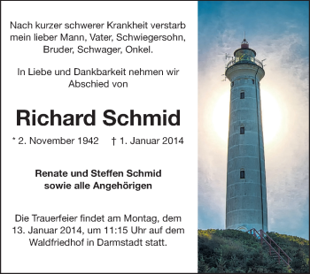 Traueranzeige von Richard Schmid von Echo-Zeitungen (Gesamtausgabe)