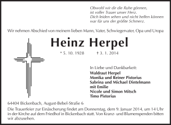 Traueranzeige von Heinz Herpel von Echo-Zeitungen (Gesamtausgabe)