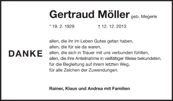 Traueranzeige von Gertraud Möller von Echo-Zeitungen (Gesamtausgabe)