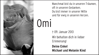 Traueranzeige von Omi  von Rüsselsheimer Echo, Groß-Gerauer-Echo, Ried Echo