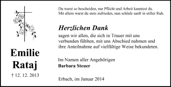 Traueranzeige von Emilie Rataj von Odenwälder Echo
