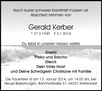 Traueranzeige von Gerald Kerber von Echo-Zeitungen (Gesamtausgabe)