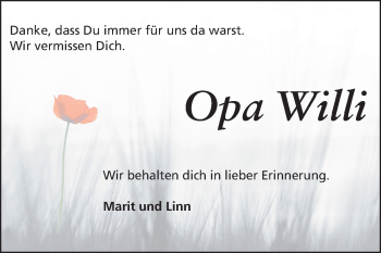Traueranzeige von Opa Willi  von Echo-Zeitungen (Gesamtausgabe)