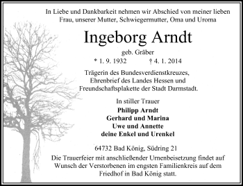Traueranzeige von Ingeborg Arndt von Echo-Zeitungen (Gesamtausgabe)