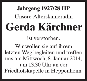 Traueranzeige von Gerda Kärchner von Odenwälder Echo