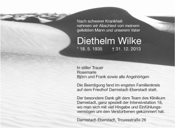 Traueranzeige von Diethelm Wilke von Echo-Zeitungen (Gesamtausgabe)