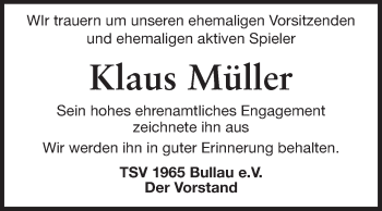 Traueranzeige von Klaus Müller von Odenwälder Echo