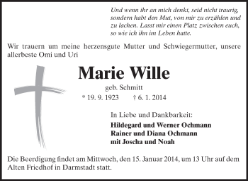 Traueranzeige von Marie Wille von Echo-Zeitungen (Gesamtausgabe)