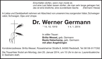Traueranzeige von Werner Germann von Echo-Zeitungen (Gesamtausgabe)