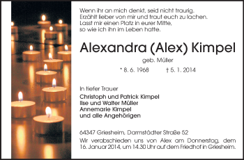 Traueranzeige von Alexandra Kimpel von Echo-Zeitungen (Gesamtausgabe)