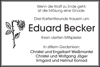 Traueranzeige von Eduard Becker  von Echo-Zeitungen (Gesamtausgabe)