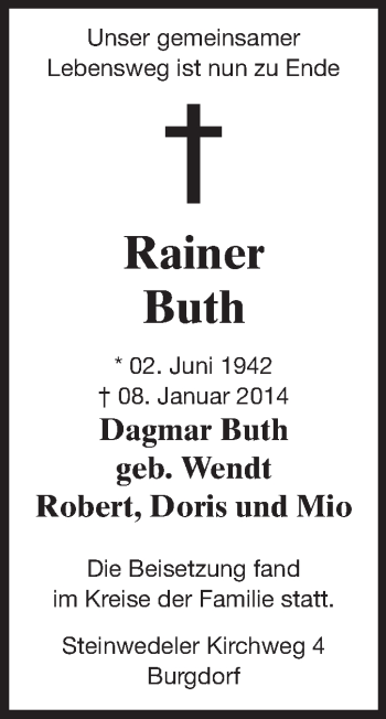 Traueranzeige von Rainer Buth von Echo-Zeitungen (Gesamtausgabe)