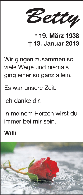 Traueranzeige von Betty Wöhnl von Echo-Zeitungen (Gesamtausgabe)