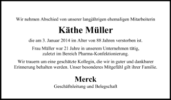 Traueranzeige von Käthe Müller von Echo-Zeitungen (Gesamtausgabe)