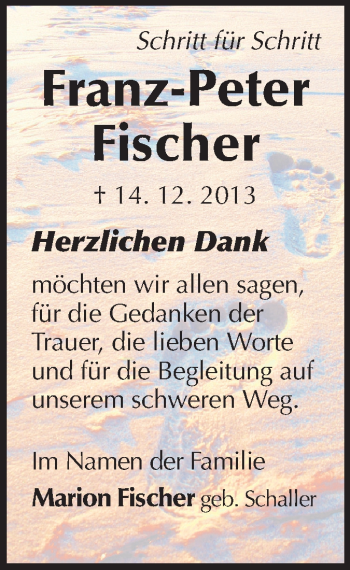 Traueranzeige von Franz-Peter Fischer von Echo-Zeitungen (Gesamtausgabe)