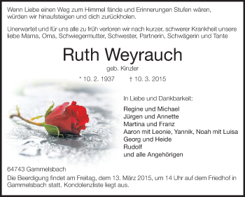 Traueranzeige von Ruth Weyrauch von Odenwälder Echo