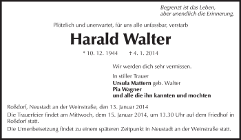 Traueranzeige von Harald Walter von Echo-Zeitungen (Gesamtausgabe)