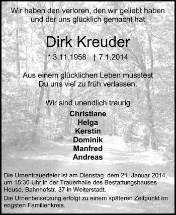 Traueranzeige von Dirk Kreuder von Echo-Zeitungen (Gesamtausgabe)
