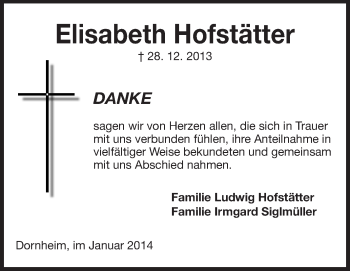 Traueranzeige von Elisabeth Hofstätter von Rüsselsheimer Echo, Groß-Gerauer-Echo, Ried Echo