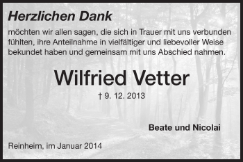 Traueranzeige von Wilfried Vetter von Echo-Zeitungen (Gesamtausgabe)