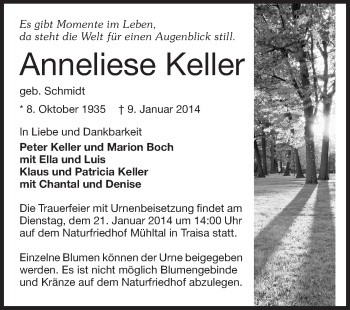 Traueranzeige von Anneliese Keller von Echo-Zeitungen (Gesamtausgabe)