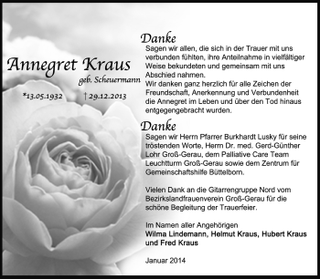 Traueranzeige von Annegret Kraus von Rüsselsheimer Echo, Groß-Gerauer-Echo, Ried Echo