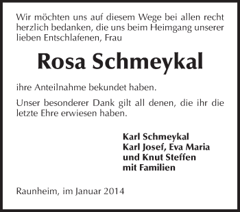 Traueranzeige von Rosa Schmeykal von Rüsselsheimer Echo, Groß-Gerauer-Echo, Ried Echo
