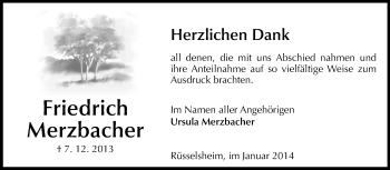 Traueranzeige von Friedrich Merzbacher von Rüsselsheimer Echo, Groß-Gerauer-Echo, Ried Echo
