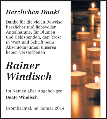 Traueranzeige von Rainer Windisch von Odenwälder Echo