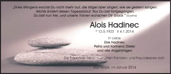 Traueranzeige von Alois Hadinec von Echo-Zeitungen (Gesamtausgabe)
