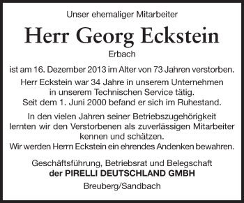 Traueranzeige von Georg Eckstein von Odenwälder Echo