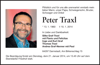 Traueranzeige von Peter Traxl von Echo-Zeitungen (Gesamtausgabe)