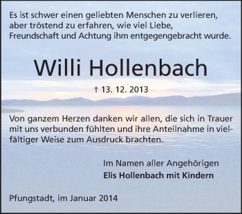 Traueranzeige von Willi Hollenbach von Echo-Zeitungen (Gesamtausgabe)