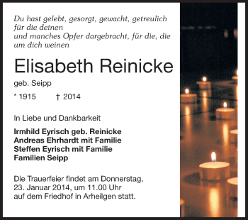 Traueranzeige von Elisabeth Reinicke von Echo-Zeitungen (Gesamtausgabe)