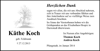 Traueranzeige von Käthe Koch von Echo-Zeitungen (Gesamtausgabe)