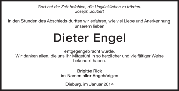 Traueranzeige von Dieter Engel von Echo-Zeitungen (Gesamtausgabe)