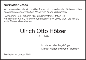 Traueranzeige von Ulrich Otto Hölzer von Echo-Zeitungen (Gesamtausgabe)