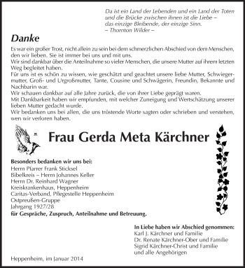 Traueranzeige von Gerda Meta Kärchner von Starkenburger Echo