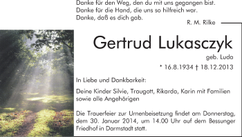 Traueranzeige von Gertrud Lukasczyk von Echo-Zeitungen (Gesamtausgabe)