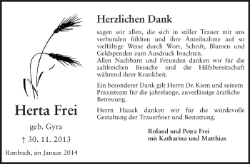 Traueranzeige von Herta Frei von Starkenburger Echo