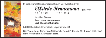 Traueranzeige von Elfriede Hennemann von Echo-Zeitungen (Gesamtausgabe)