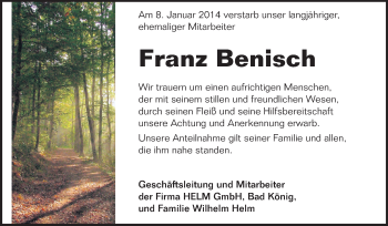 Traueranzeige von Franz Benisch von Odenwälder Echo