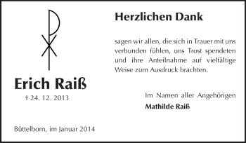 Traueranzeige von Erich Raiß von Rüsselsheimer Echo, Groß-Gerauer-Echo, Ried Echo