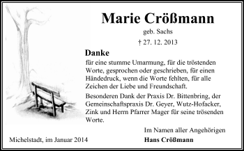 Traueranzeige von Marie Crößmann von Odenwälder Echo